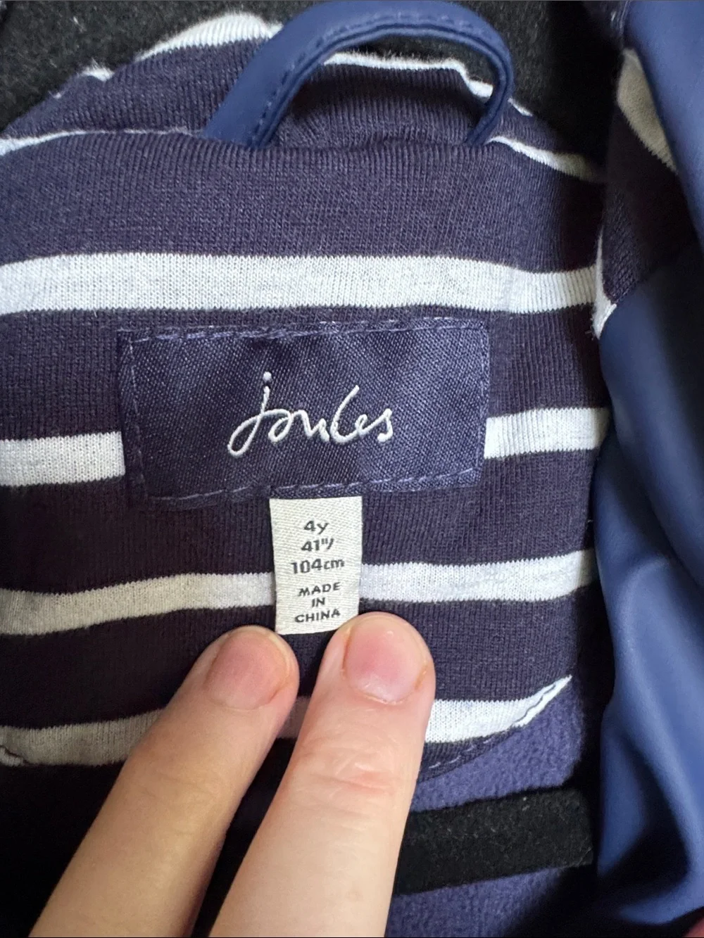 Joules Striped Navy & White Kids Jacket with Owl Hoodie Detail size 4